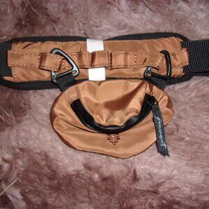 Free People bronze satin mini belt bag with black trim and hardware